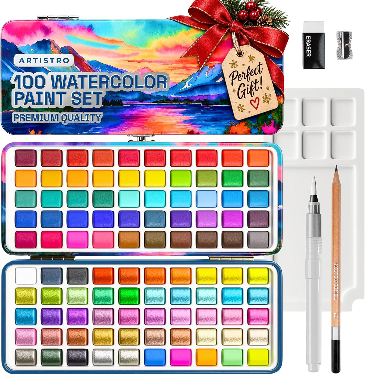 ARTISTRO 100 Watercolor Paint Set with Palette & Brushes for Adults - 100