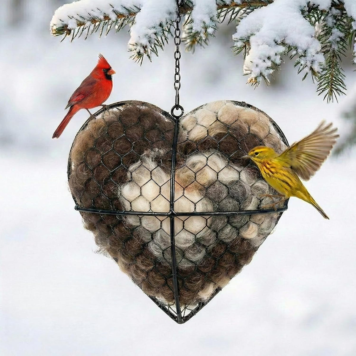 Handmade Alpaca Fiber Bird Nesting Heart