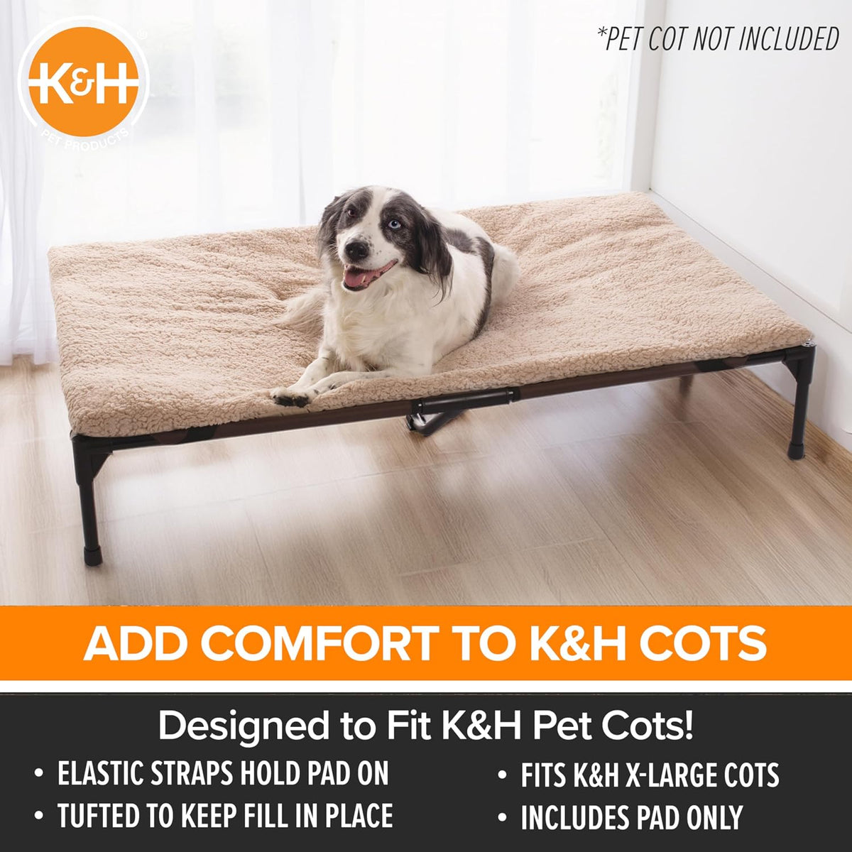 K&H Elevated Dog Bed Pet Cot Pad, X-Large 50x32 Tan – Essentials for Dogs - XL (32 in x 50 in) - image 3