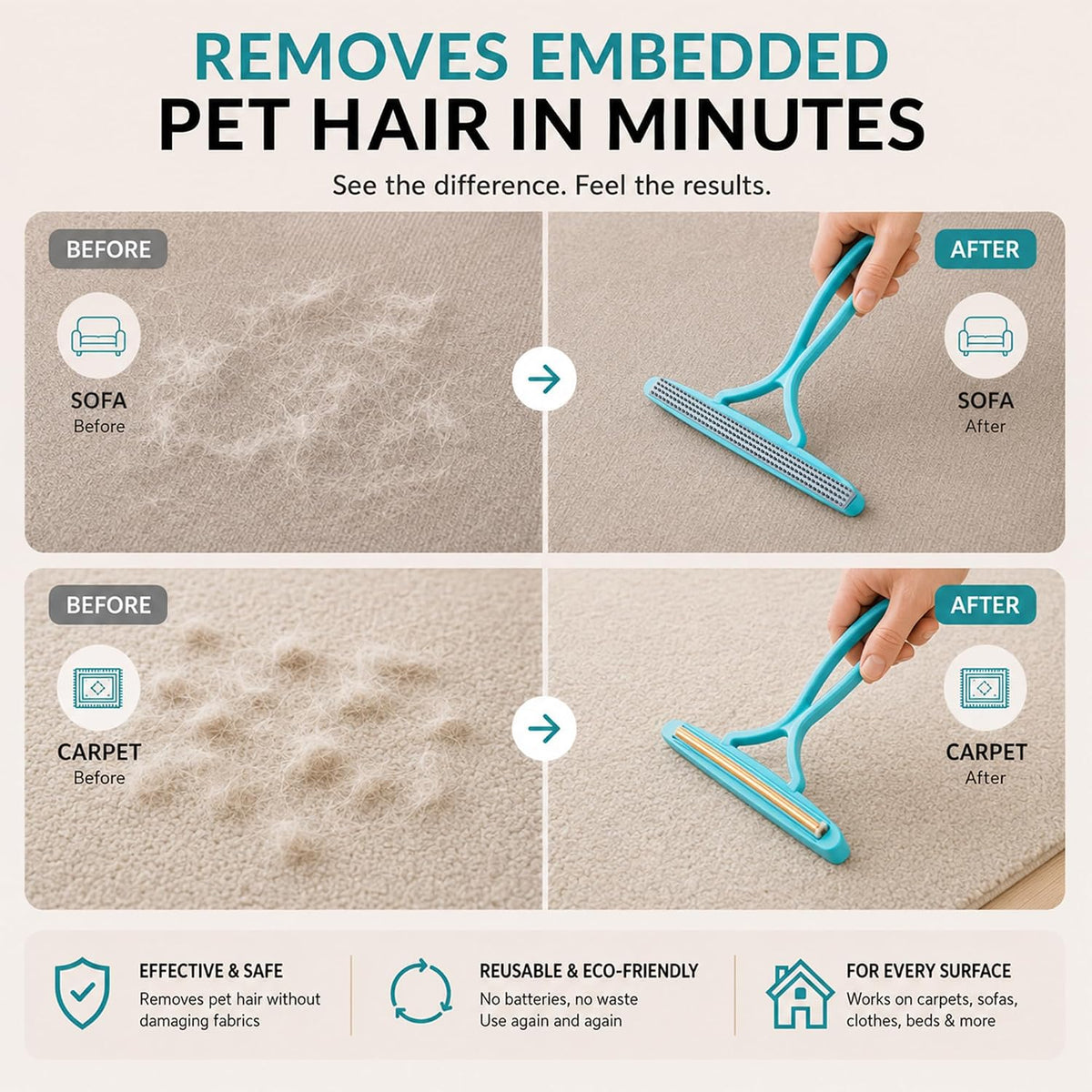 2 Pack Set Pet Hair Removal Tool - Sapphirine - image 4