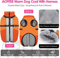Large Dog Coat Waterproof Dog Winter Jacket with Harness TurquoiseL – Essentials for Dogs - Orange / Large - image 2