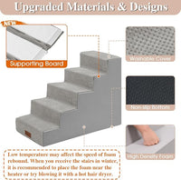 GGIB Dog Stairs for Small Dogs Cats Non-Slip Dog Steps for High Bed Pet Stairs for Sofa Couch Pet Ramp Pet Steps with Removable Washable Cover, Light Grey, 22" H, 5-Step