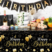 Tudomro 3 Pcs Plastic Happy Birthday Party Tablecloths - Black Gold / 6 - image 4