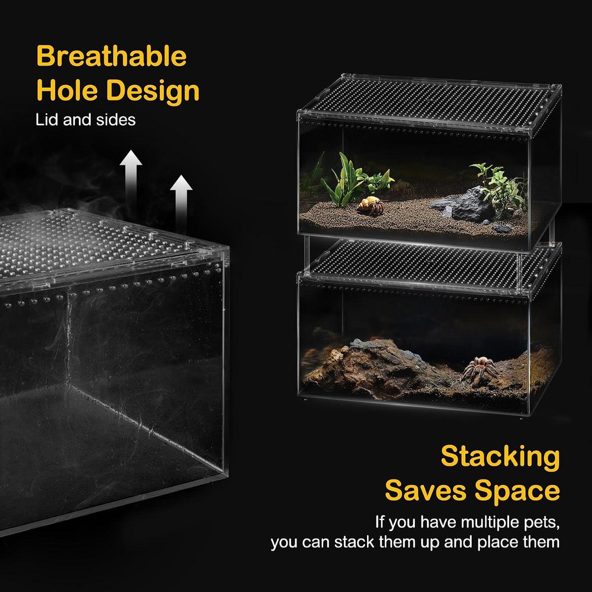 Reptile PC Tank,Escape Proof Magnetic Lid Tarantula Enclosure Large – Essentials for Reptiles And Amphibians - Slide Lid Tank / S(7.8x5.9x3.9 IN) - image 2