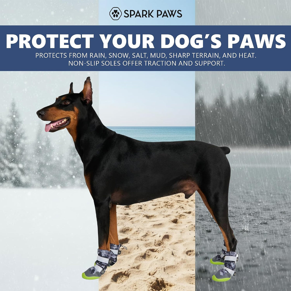Spark Paws Dog Winter Boots, Waterproof Snow Booties - Gray Camo / Size 1: 1.6"x2.2"(W*L) (Pack of 4) - image 3