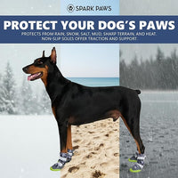 Spark Paws Dog Shoes, Waterproof Dog Boots for Medium to Large Dogs, Non Slip, Breathable Dog Booties and Paw Protectors - 4PCS Doggie Hiking Boots with Reflective Straps, Gray Camo, Size 3