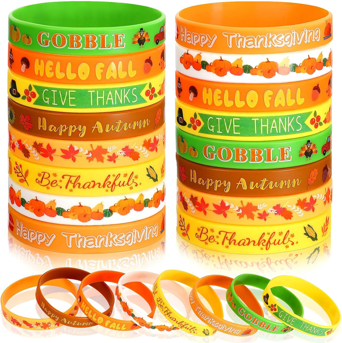 JUNEBRUSHS 24pcs Halloween Silicone Bracelets - Thanksgiving Style