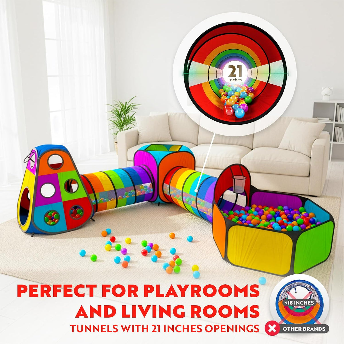 Playz 5pc Pop Up Play Tent and Crawl Through Tunnels for Kids w/Carry - Rainbow Multicolor - image 4