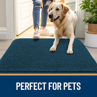 OLANLY Dog Door Mat Set 4-Piece 30x20, Absorbs Moisture and Dirt, Absorbent Non-Slip Washable Doormat, Quick Dry Chenille Mud Mat for Dogs, Entry Indoor Entryway Carpet for Inside Floor, Atlantic Blue