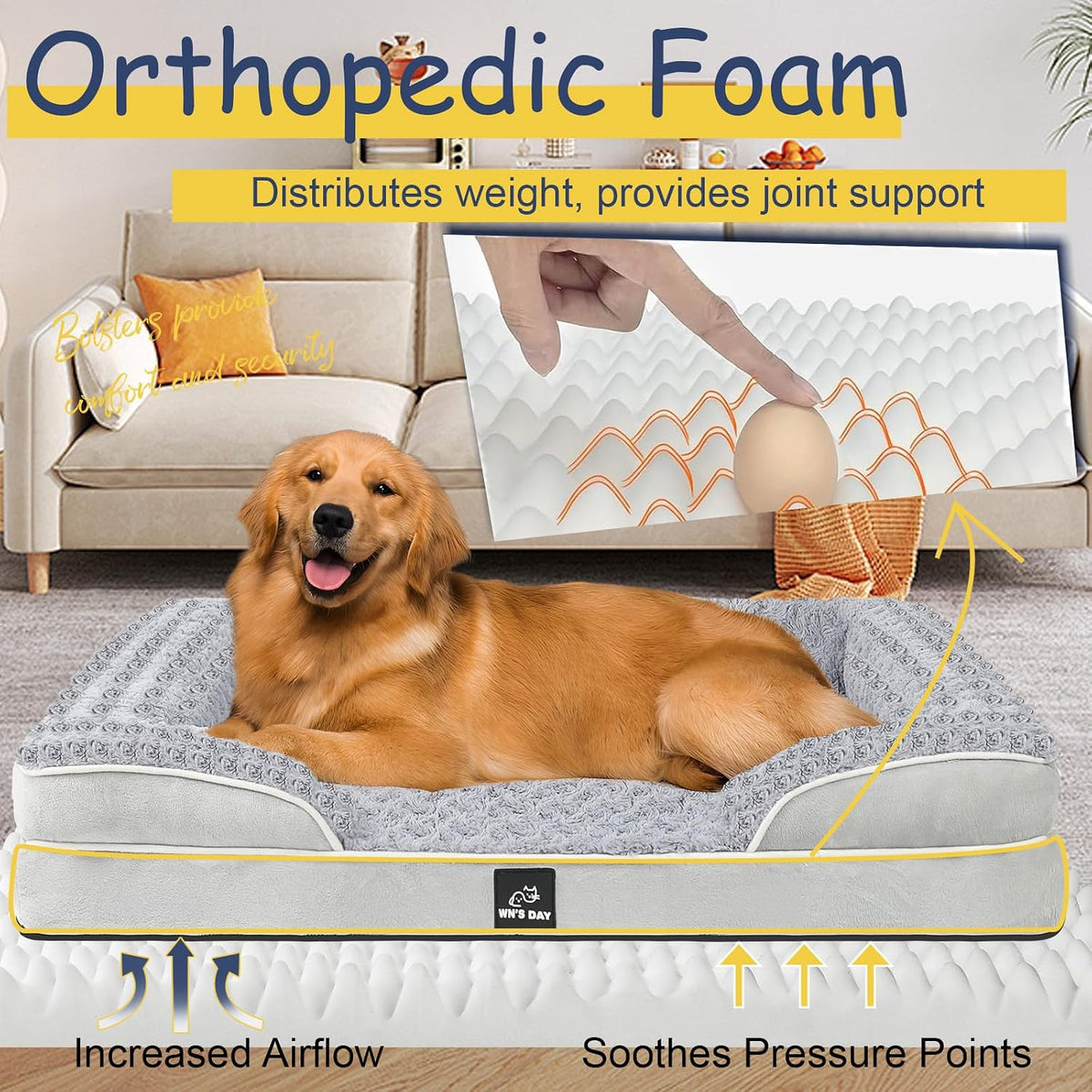 Orthopedic Dog Beds Medium Large Sized Dog, Dog Sofa Bed - Medium(28 * 23 * 6.5 In) / Grey - image 2