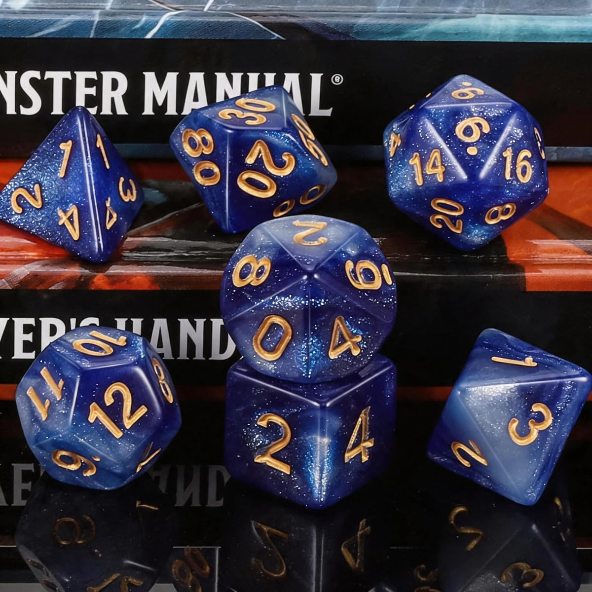 QMAY DND Dice Set - 7Pcs Blue Mix White Polyhedral Dice with Black Dice Bag – Fun for Kids & Family - Deep Blue Sky - image 4