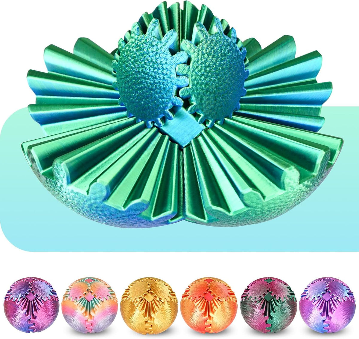 Gear Ball Fidget Toys Steampunk Gear Sphere for Kids - Christmas Green / 8 cm / 3.15 in