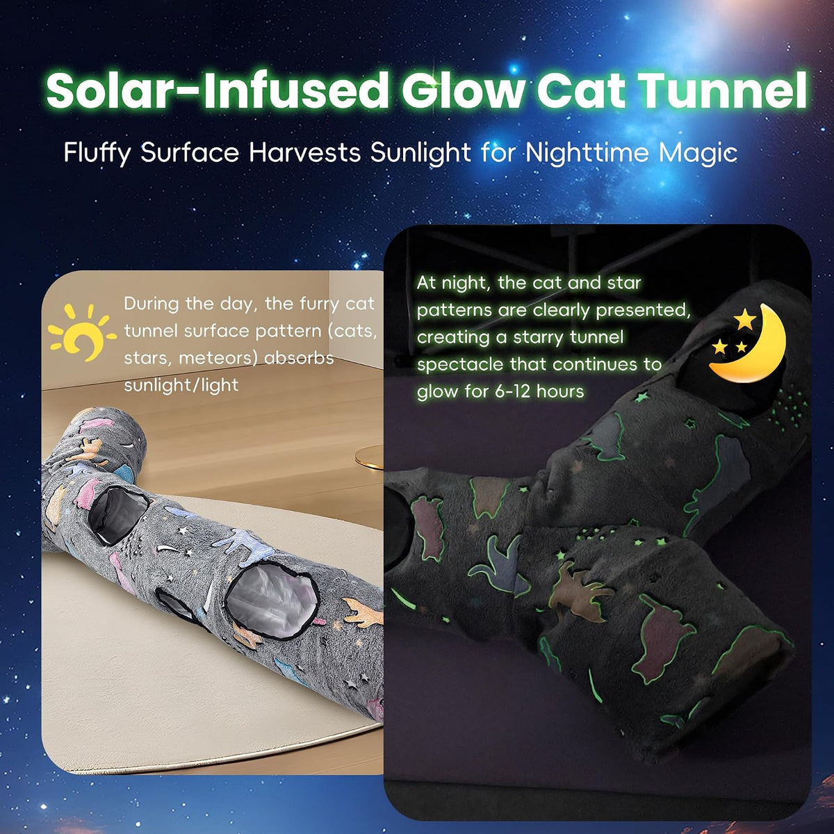 Cat Tunnel, Cat Tunnels for Indoor Cats - 59"-Cat Tunnel Toy Fluorescent - image 2