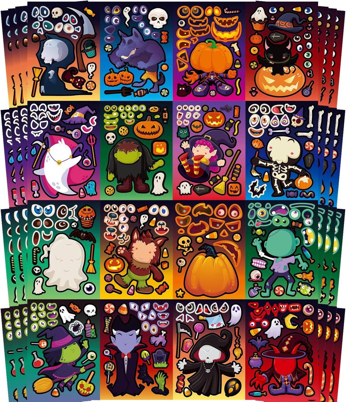 Aowplc 56 Halloween Pumpkin Make-a-Face Sticker Sheets for Kids - 64 Hallween