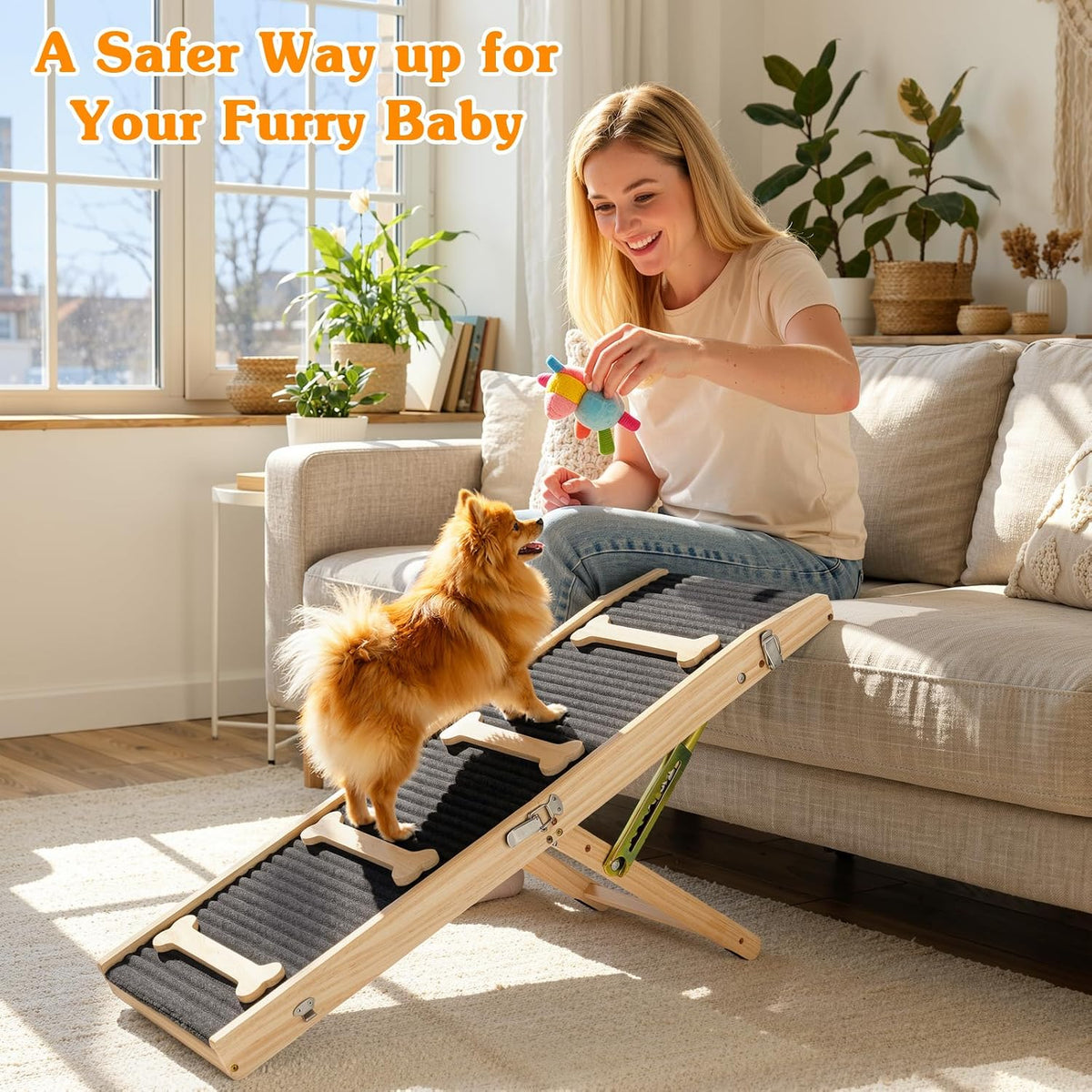 Dog Ramp for Couch, Foldable Dog Ramps for Small Dogs Up to – Essentials for Dogs - Wood - image 4