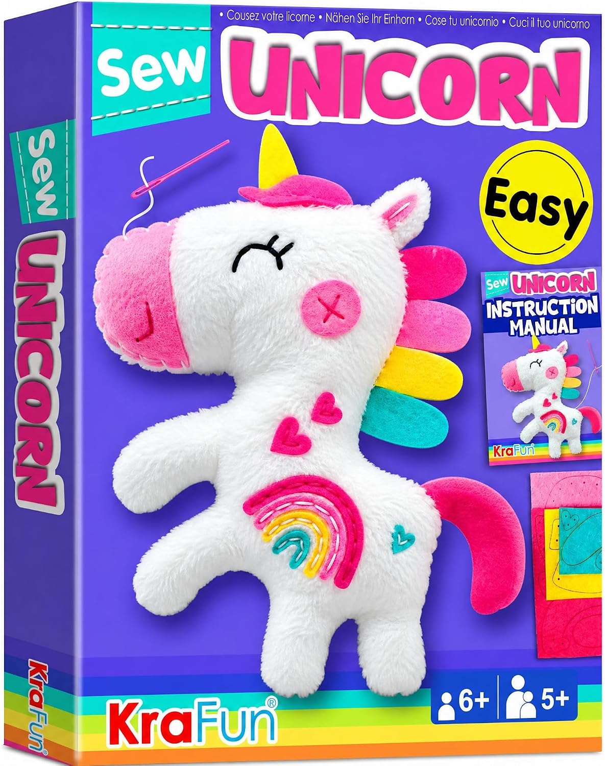 KRAFUN Beginner Sewing Kit, Sew Kitten & Mouse, Pre-Cut Felt - Unicorn