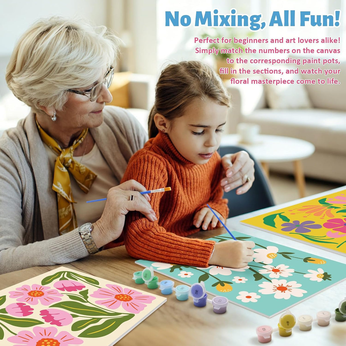 goldentime Kids Paint by Number Kits Including 6 Pre-Drawn Canvas - flowers - image 4