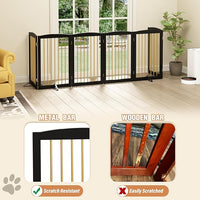 Freestanding Pet Gate for Dogs, Indoor Wooden Dog Gate for House, Extra Wide Dog gate, Foldable Dog Gate for Stair, Doorway, Hall, Support Feet Included, 120 Inch Wide, 6 Panels 32",Black&Gold