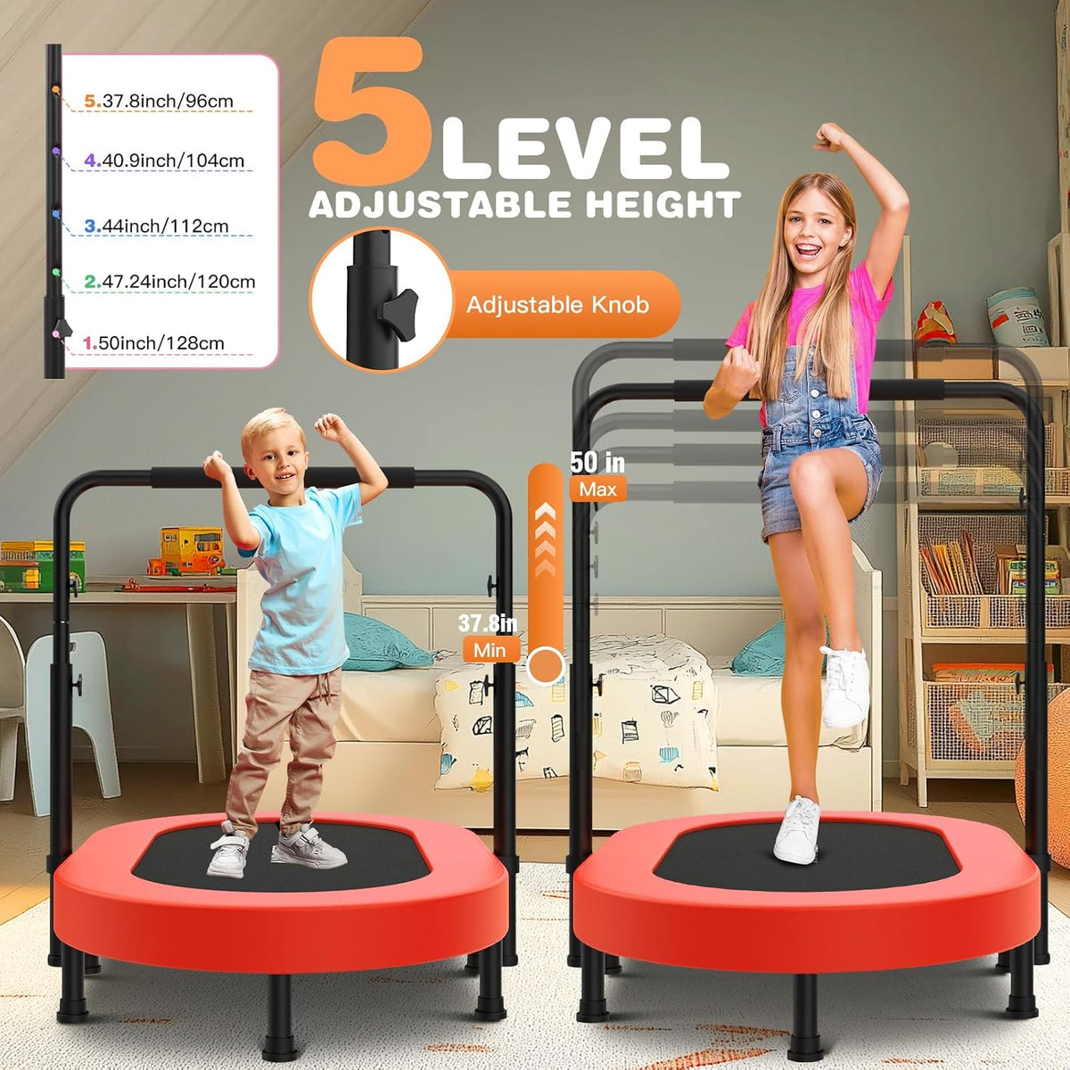 ANCHEER 56" Double Mini Trampoline for Kids - Red Pro - image 2