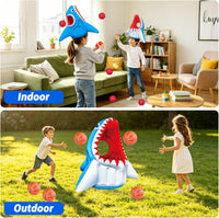 Hymaz inflatable blue octopus pool toy with basketball hoop, balls and ring toss rings - view 4