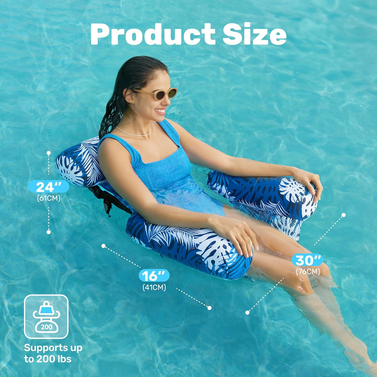 SLOOSH Inflatable Pool Floats Adult - Pink,Blue-Tropical Leaves - image 4