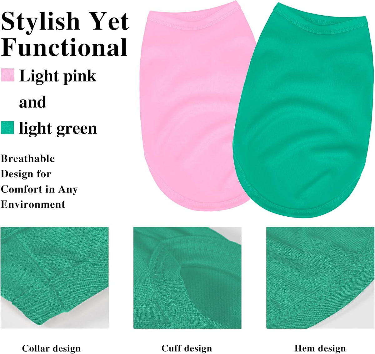 2 Pack Solid Color Dog Shirts, Lightweight, Quick Dry - Pink,Teal / S (14'' Chest) - image 2