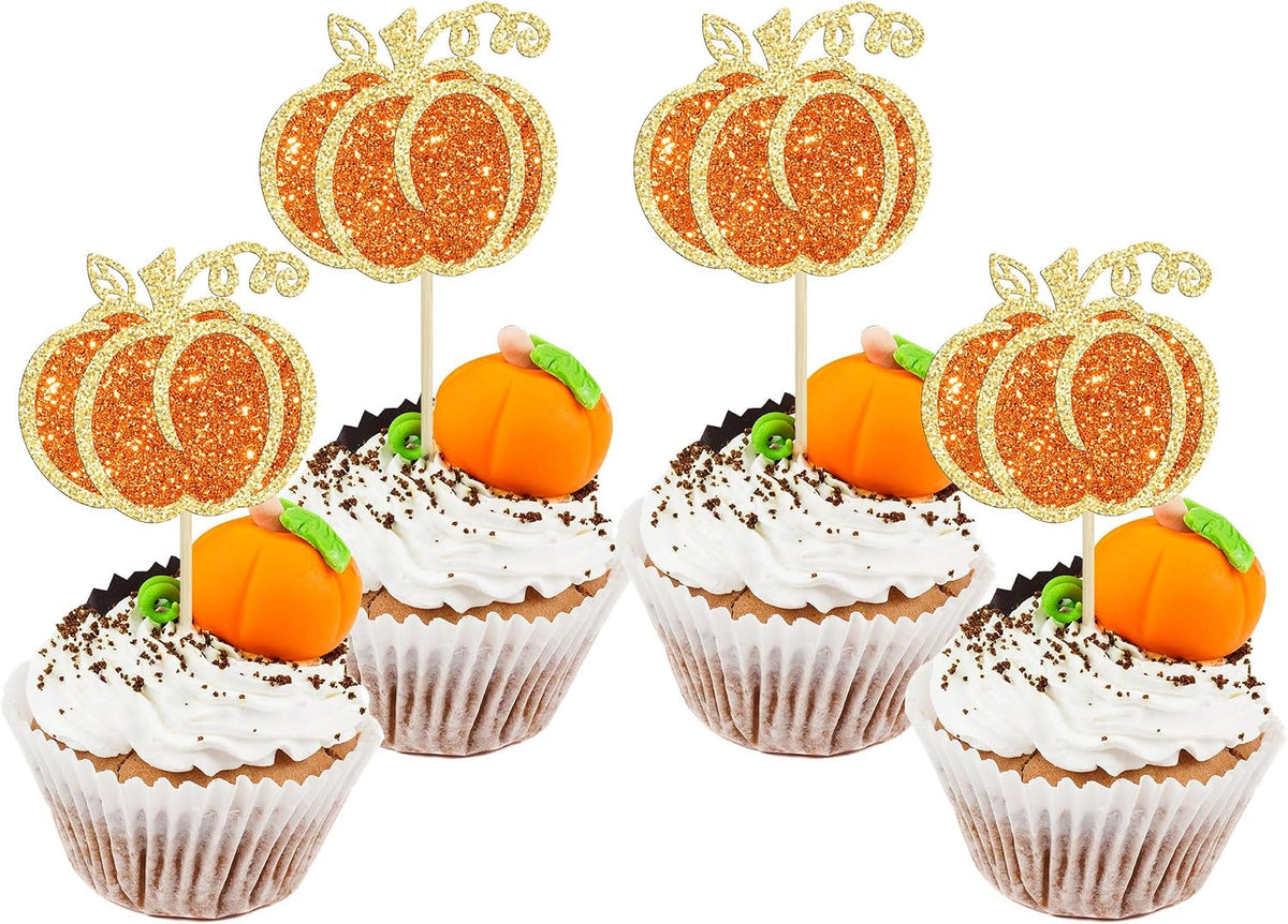 Gyufise 24Pcs Pumpkin Oh Baby Cupcake Toppers Pink Fall Pumpkin - Orange 7