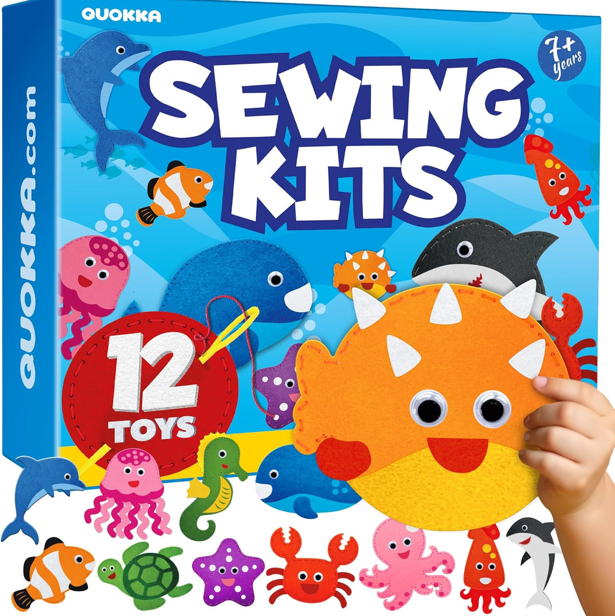 QUOKKA kids sewing kit with 12 felt toy projects and storage box