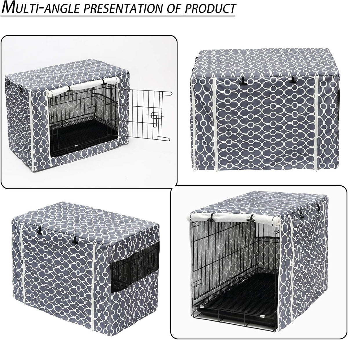Pethiy polyester dog crate cover with roller shade doors and mesh window - view 4