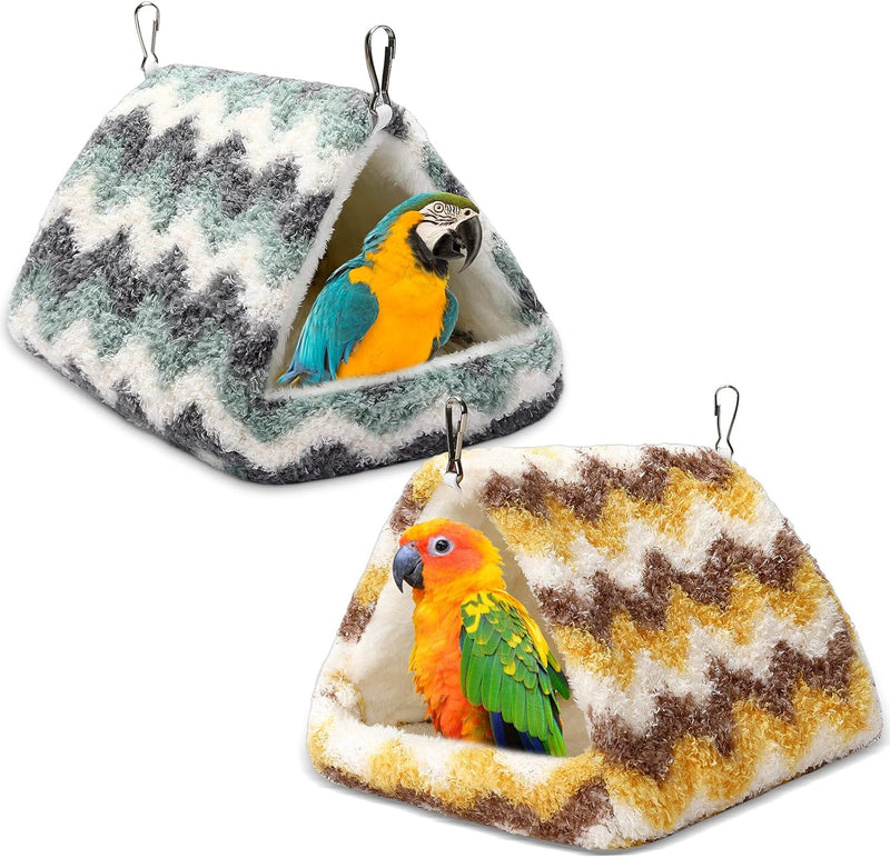 2 Pack Bird Nest House, Hanging Hammock Fluffy Parrots Bird Bed – Essentials for Birds - Yellow Green