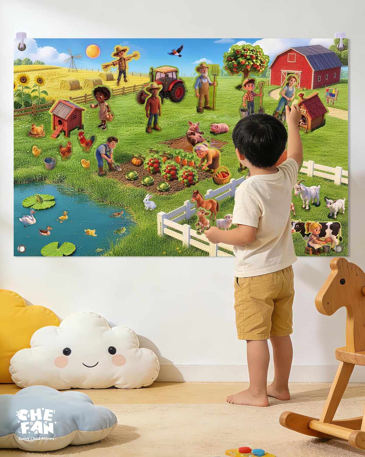 CHEFAN farm animals felt story board set with barn, tractor, cows, sheep and pond pieces - view 8