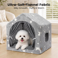 Indoor Dog House with Frame, Cute Dog Tent Bed with Cover Cave - Medium ( 17" × 17" × 17" ) / Gray with flannel - image 2