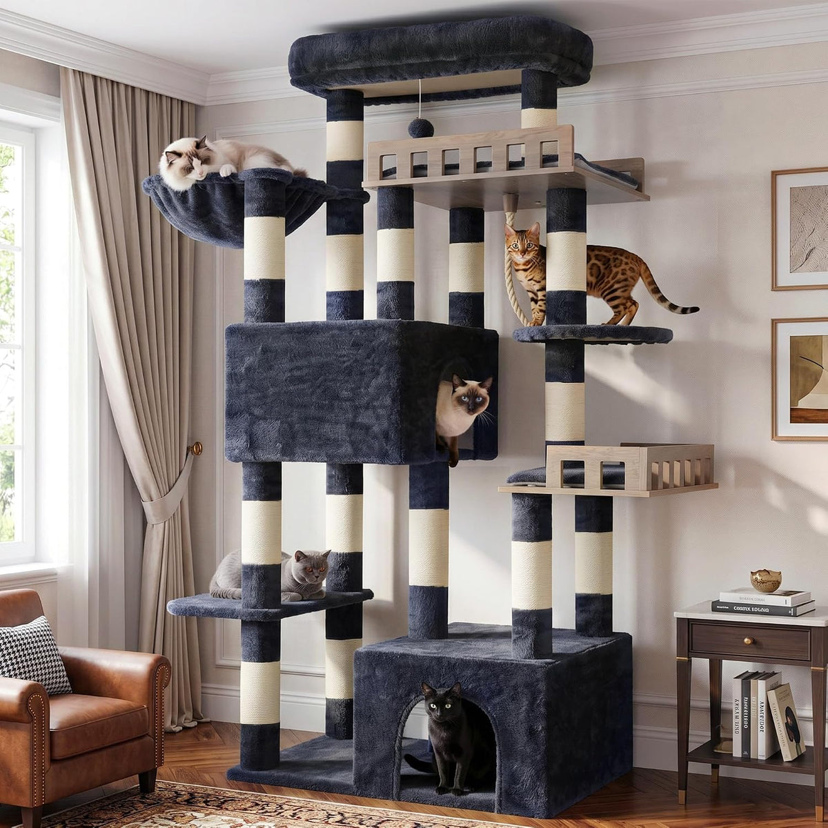 Maine Coon Cat Tree, Heavy Duty Cat Tower for 20 lbs+, GCT033G – Essentials for Cats - 68.5 inches / Dark Gray