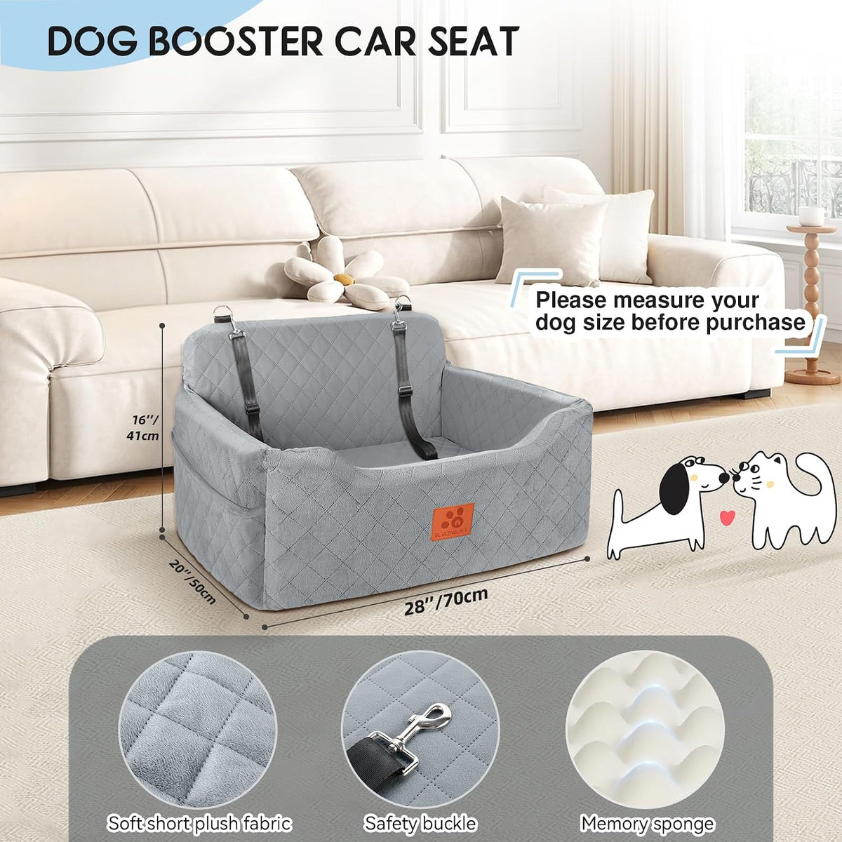 Dog Car Seat for Medium/Large Dog Under 50 lbs or 2 Small Dogs – Essentials for Dogs - Grey - image 3