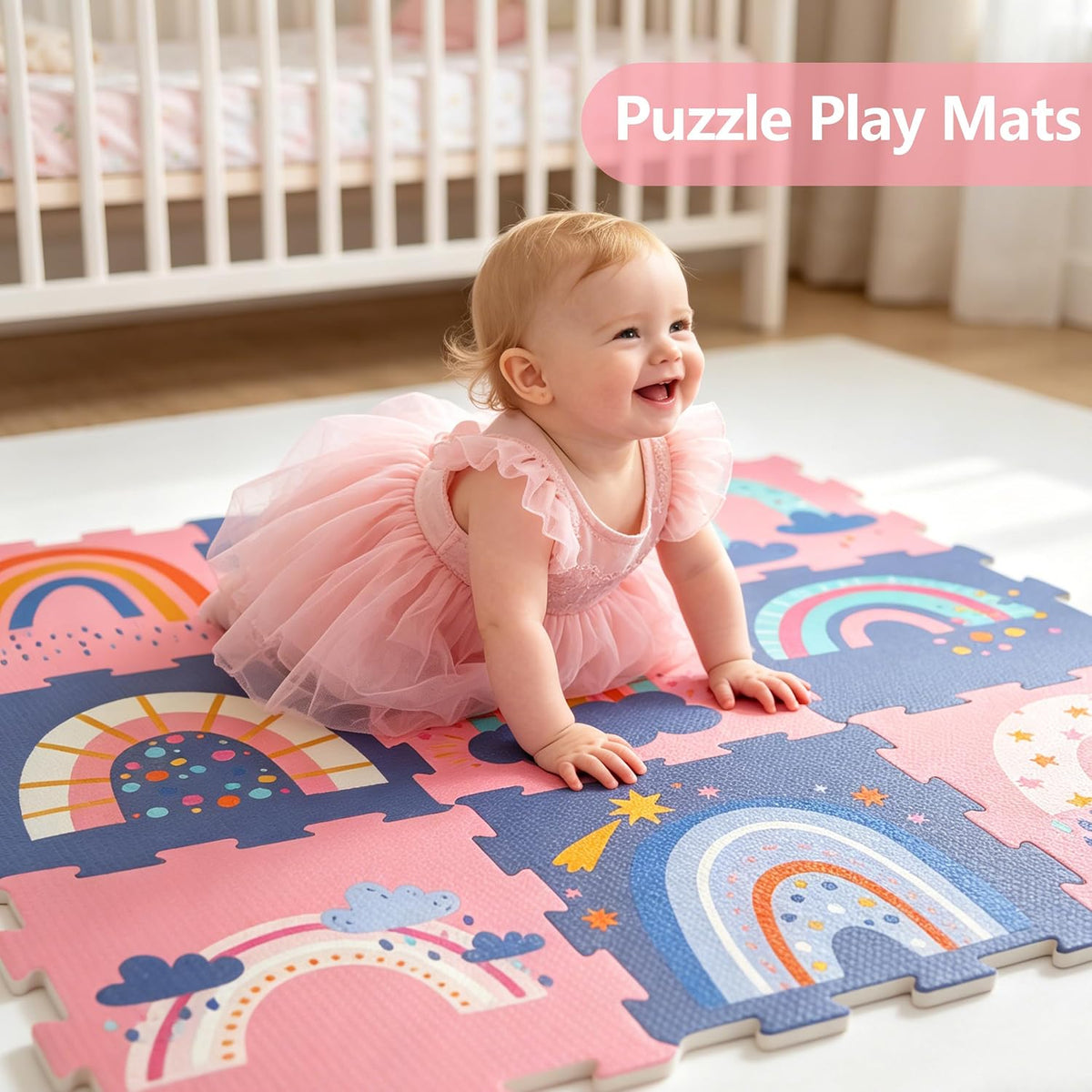 Baby Play Mat, Foam Playmat for Babies, Kids Play Mat - 9 Pieces-rainbow Puzzle Mat-edge Tooth B - image 3