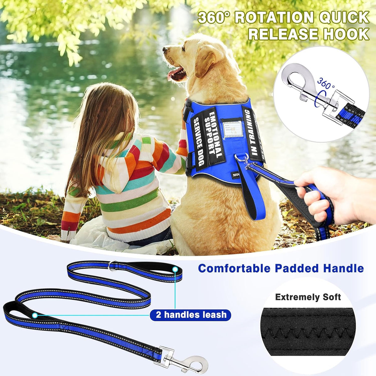 Service Dog Vest Harness and Leash Set+10 Patches - Small / Blue - image 2