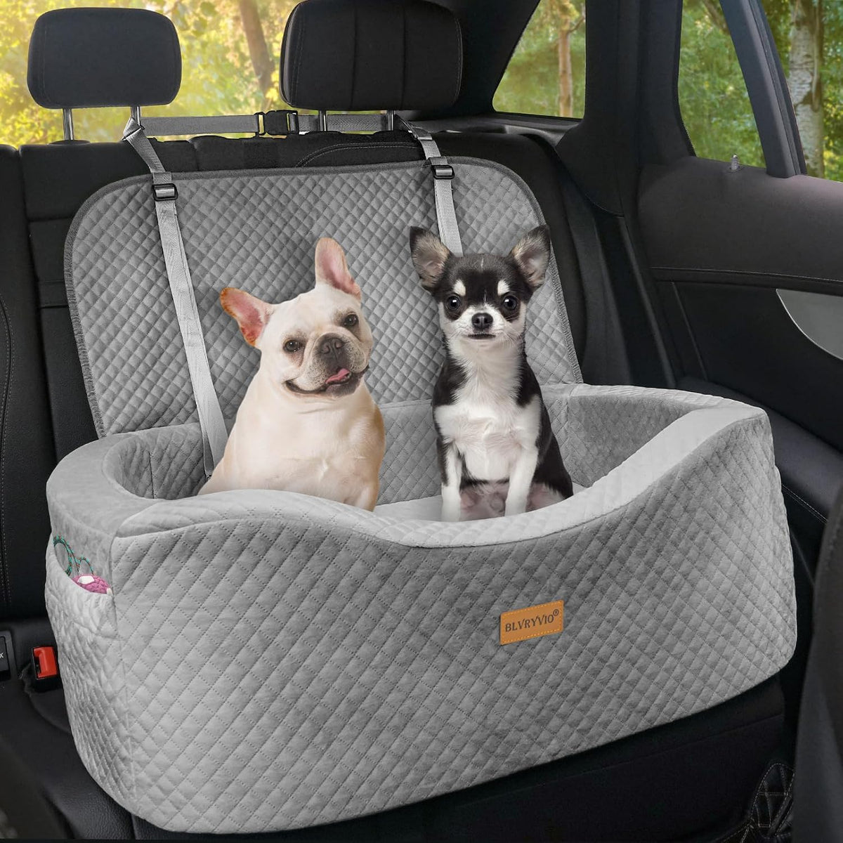 BLVRYVIO Large Dog Car Seat for Medium Sized Dogs Under 55lbs or 2 - Gray / Large