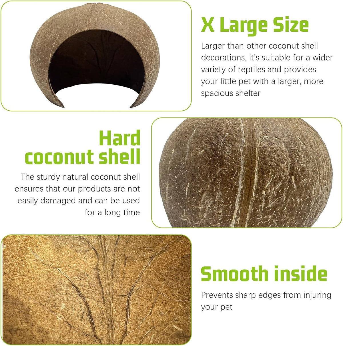 PINVNBY 2 PCS Natural Coconut Reptile Hideouts Lizard Coco Hut Hermit - Smooth Surface / Extra Large Size, 1 PCS - image 3