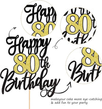 1 PCS Happy 60th Birthday Cake Topper Black Gold Glitter Cheers to 60 - 80th - image 3