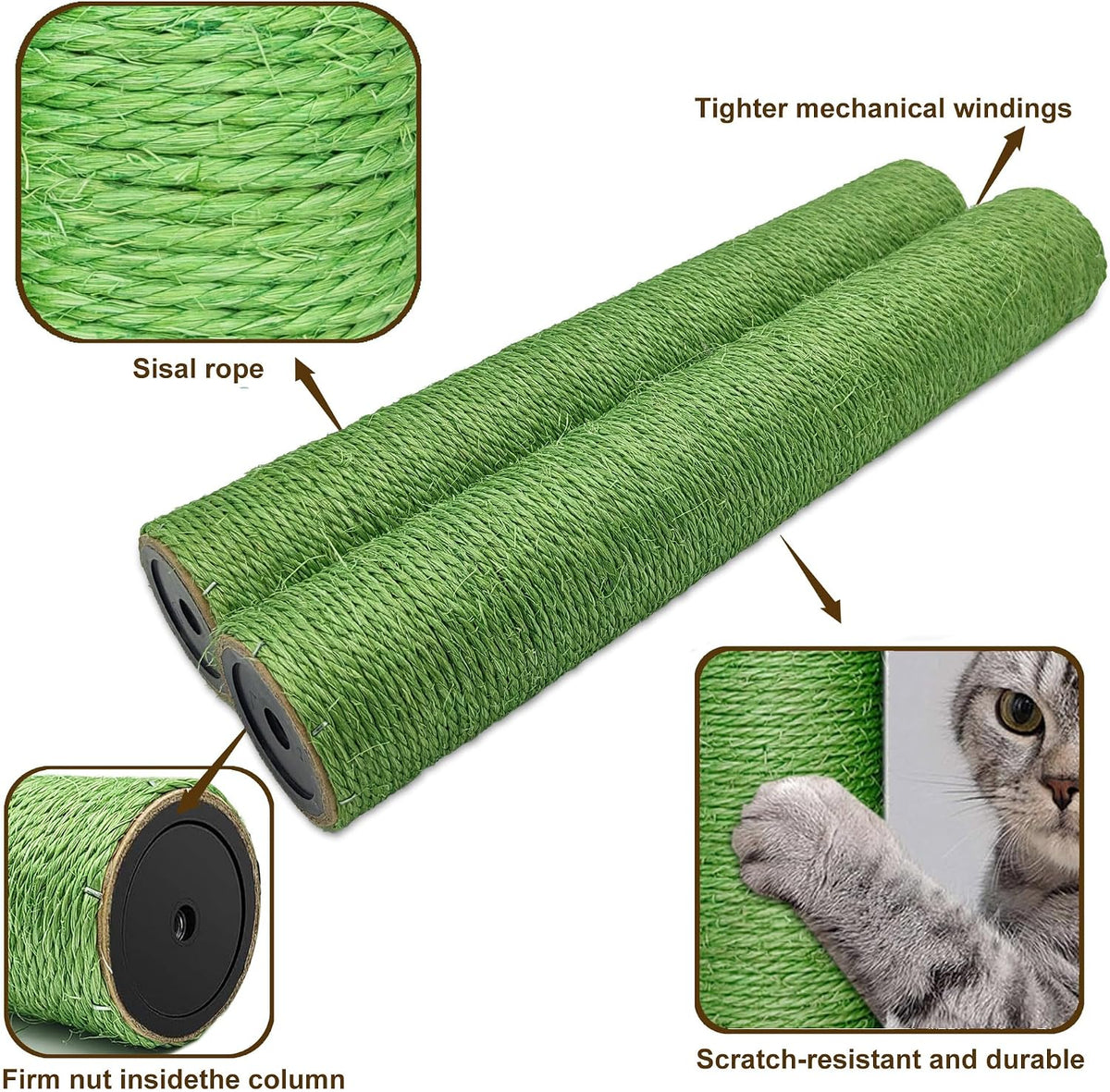 Cat Scratching Post Replacement Pole - M8*4poles / 40 cm / 15.71 in Green - image 3