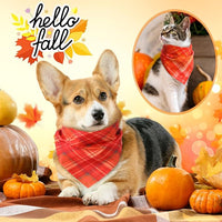100 Pieces Fall Dog Bandanas Bulk Plaid Bandanas for Dogs Autumn Thanksgiving Soft Doggie Bibs Adjustable Triangle Scarves for Small Medium Large Pet Fall Autumn Costume