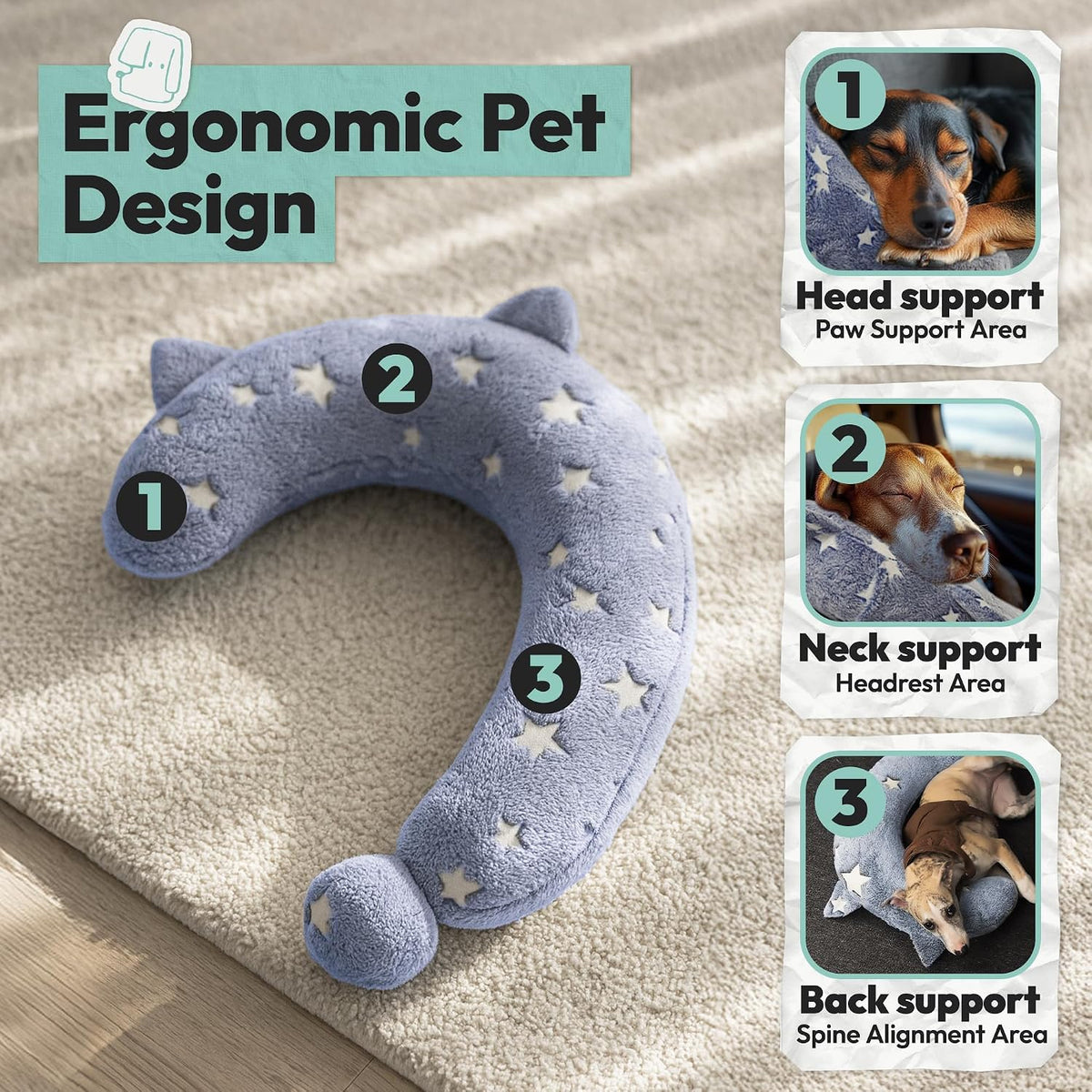 Dog Calming Pillow, Glow in The Dark Dog Put Head on - Medium / Light Blue - image 2