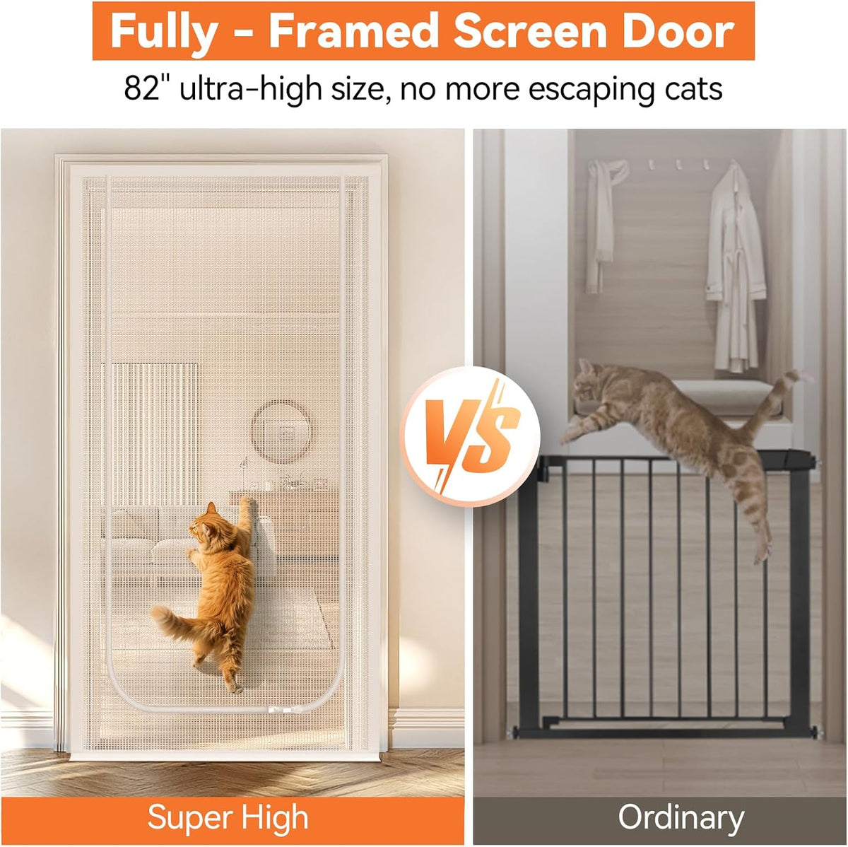 BFNN Cat Screen Door, Scratch Resistant Mesh Gate - White, U-shaped / Up to 32''x 80'' (Fits Door Opening Size) - image 4