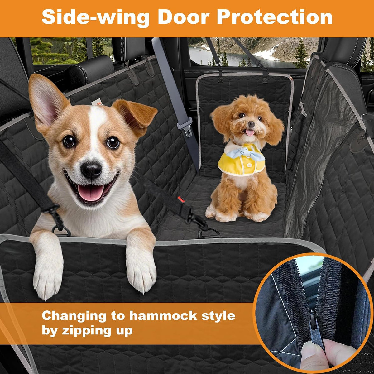 Dog Car Seat Cover for Back Seat - Hammock-Black / Truck Bench-61"W / 1 - image 3