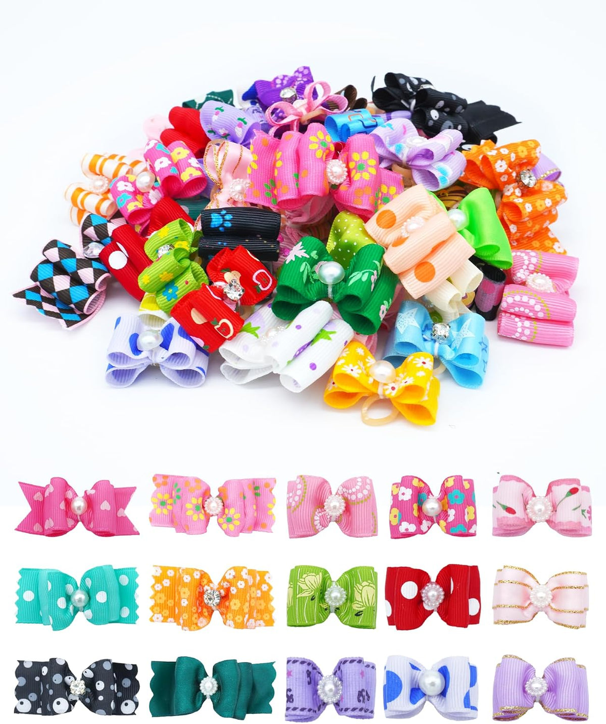 PET SHOW 20pcs Halloween Small Dog Hair Bows with Rubber Bands - 100Pcs Daily-A