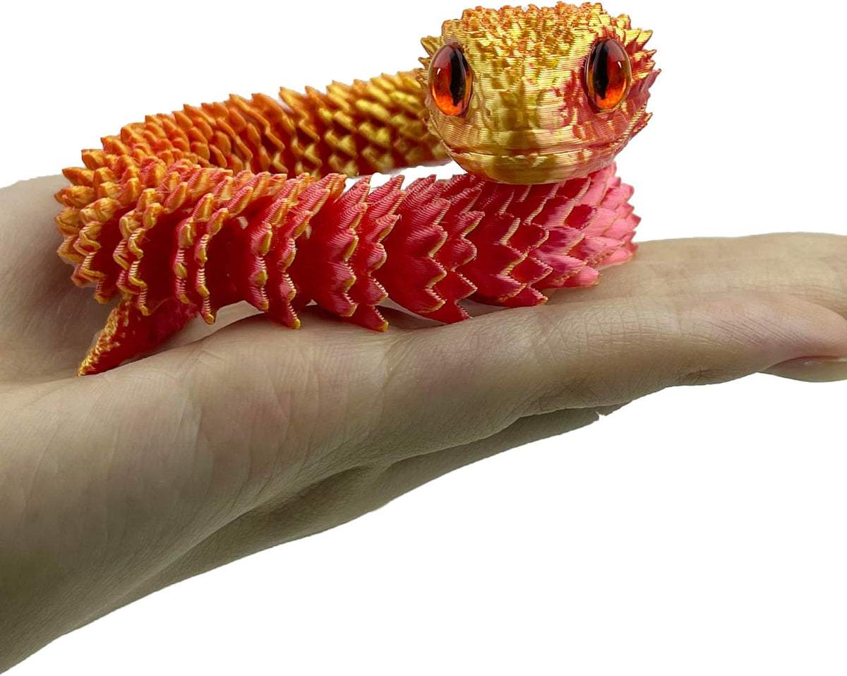 24in 3D Printed Snake Toys, Flexible 3D Printed Animal - Red Gold / 12in