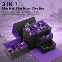 Stepane dice tray and dice tower storage box in black and red PU leather with drawers - view 32