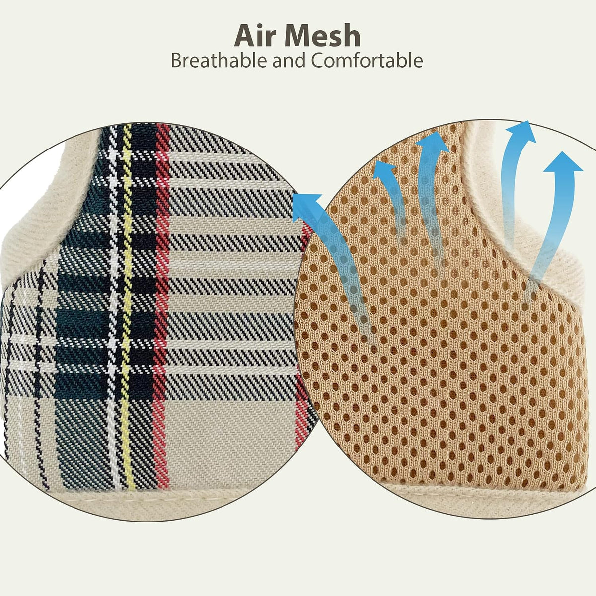Plaid Breathable Rabbit Harness and Leash Set Escape Proof - Beige / S - image 2