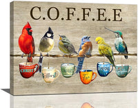 Rustic Bird Coffee Wall Art Kitchen Christ Coffee Pictures Wall Decor Farmhouse Cardinal Hummingbird Canvas Print Painting Artwork for Coffee Bar Living Room Bedroom 12"x16"