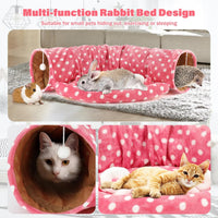 Bunny Tunnel Bed, 2-in-1 Collapsible Rabbit Tunnel Hideout with Mat – Essentials for Small Pets - Pink - image 4